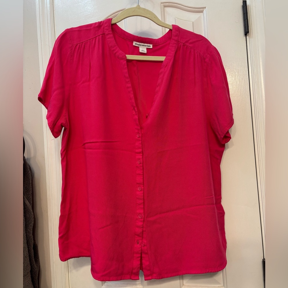 Magenta pink short sleeve button down shirt